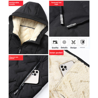 Áo khoác cotton mùa đông có mũ và lông cừu, phù hợp cho trượt tuyết