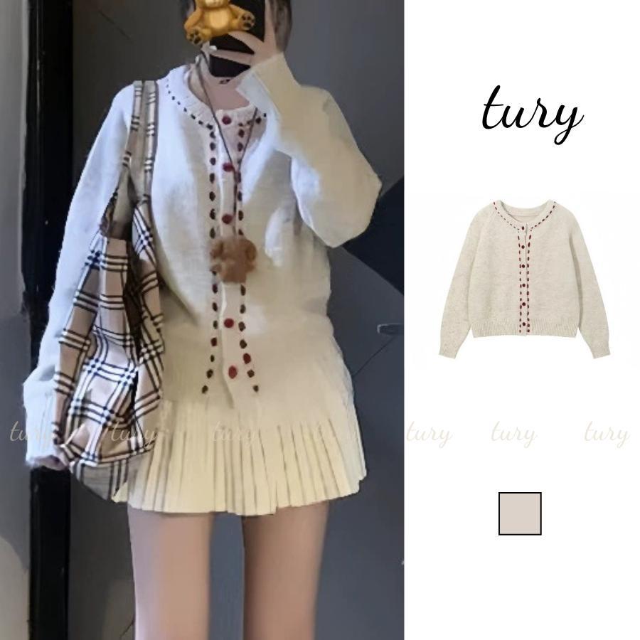 Áo Len Nữ - Tury - Áo len cardigan nữ dáng ngắn phối nút đỏ dễ thương - TA086