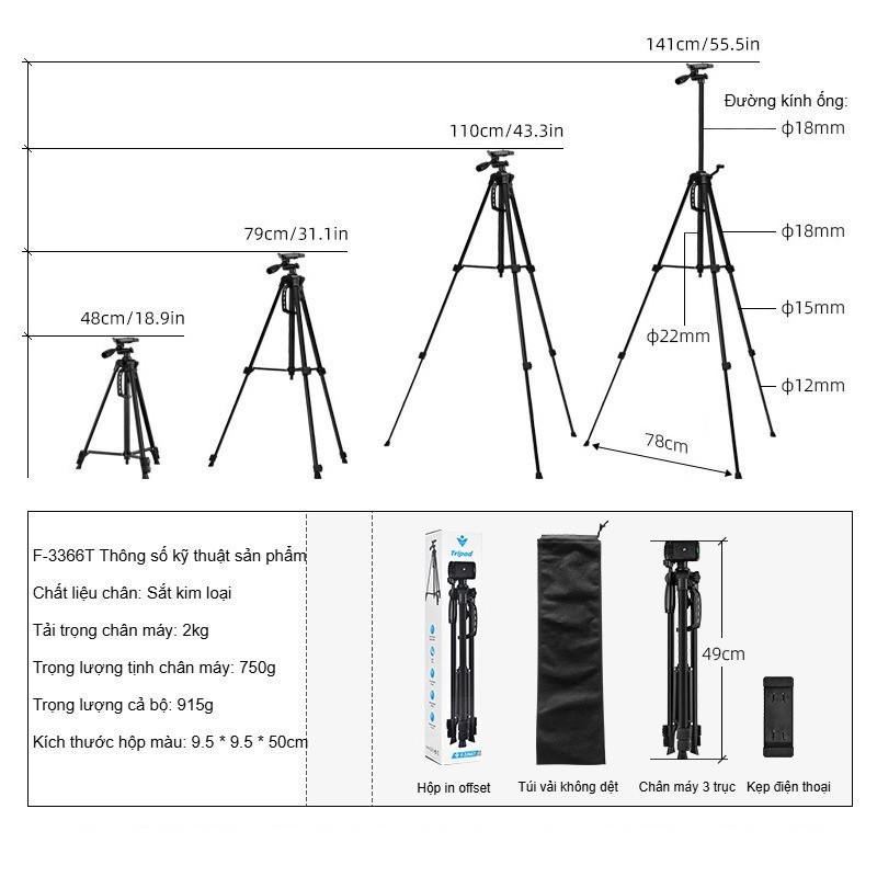 Tripod 3 Chân 360° Cho Điện Thoại, Quay Video Ổn Định, Gấp Gọn Dễ Mang Theo, Giá Đỡ Tripod Du Lịch