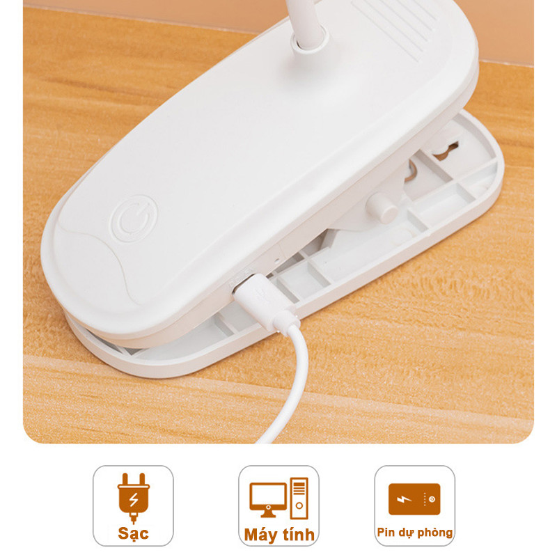 Đèn Học LED Để Bàn Kẹp Sạc – Ánh Sáng Trắng Vàng, Bảo Vệ Mắt Cho Học Sinh Và Đầu Giường Ngủ