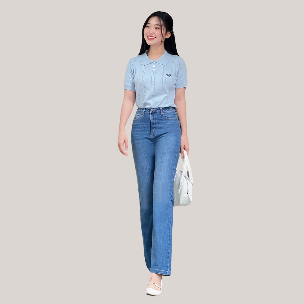 Quần Jean Nữ Ống Đứng 96cm TTTHAO Cao Cấp vải SIÊU MÁT, Dáng Vintage Straight,  Phong Cách basic J21