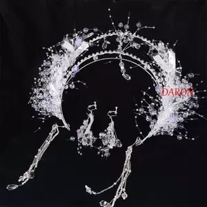 DARON Cô Dâu Pha Lê Vương Miện Bông Tai, Cổ Tích Sáng Bóng Tóc Vòng Tiara, Ngọt Ngào Tinh Tế Sang Trọng Sáng Bóng Bộ Trang Sức Cưới Bé Gái