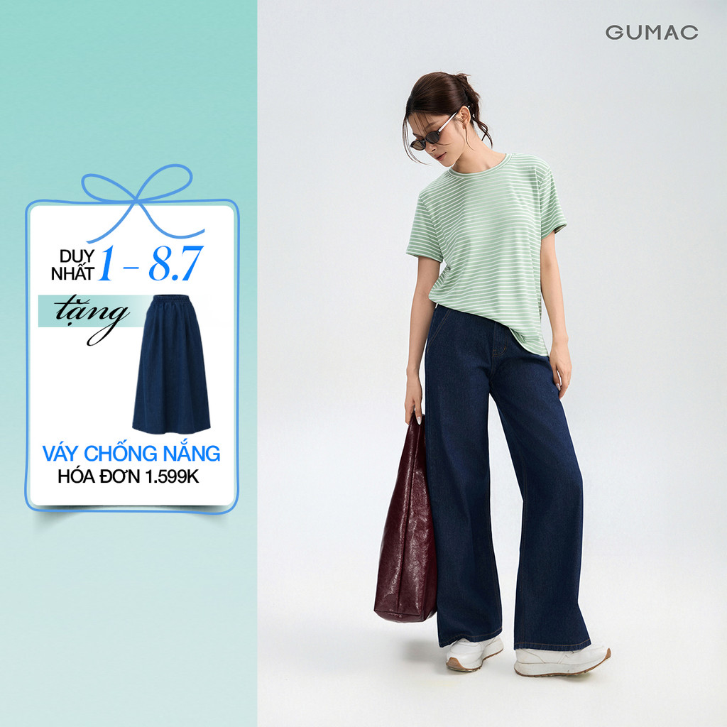 Quần Jeans Nữ GUMAC Form Ống Rộng Thiết Kế Basic Dễ Phối Đồ Hằng Ngày QJG05008