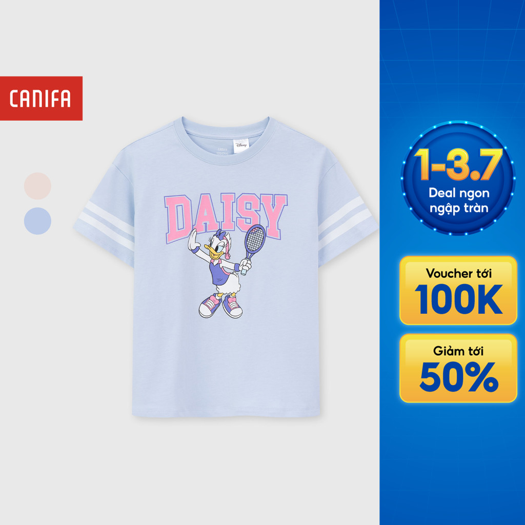 Áo phông bé gái CANIFA áo thun cotton USA cộc tay in hình Mickey 1TS26S013