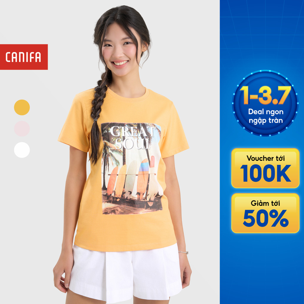 Áo phông nữ CANIFA cộc tay có hình in họa tiết mùa hè 6TS25S002