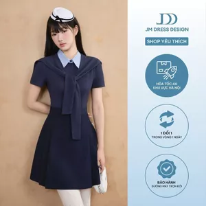 Đầm Cổ Đức Phối Kẻ Chân Xếp Ly 1F06.2509. Đầm A-Line Preppy School Girl Chic. Đầm Tiểu Thư Công Sở Dự Tiệc Thiết Kế JM