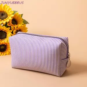 Túi đựng mỹ phẩm du lịch JUNYUE88US, Túi đựng đồ vệ sinh có dây kéo sọc, Túi đựng đồ trang điểm dung tích lớn di động dành cho học sinh