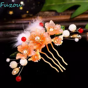 FUZOU Cổ Tóc Dính, Ngọc Trai Hoa Đường Triều Đại Kẹp Tóc, Tua Rua Thanh Lịch Tóc Phong Cách Hoa Lược Tóc Sườn Xám Phụ Kiện