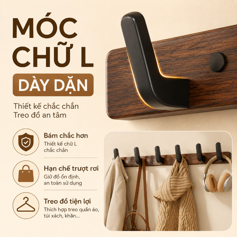 Móc Treo Đồ Đa Năng Bằng Gỗ Óc Chó - Thiết Kế Tinh Tế, Tải Trọng Lớn, Lắp Đặt Linh Hoạt , Treo Đồ Đa Dạng