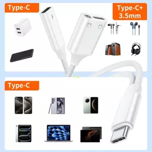 Btsg Sạc đồng thời Bộ chuyển đổi nghe Loại C sang Loại C + 3 5mm PD60W Bộ chuyển đổi nguồn DACs Chip âm thanh Nhôm