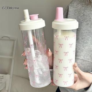 GCDHome 500 / 700ML Ống Hút Nước Có Nắp Nơ Cốc Cà Phê Trà Sữa Cốc Nhựa Cho Trường Học Ngoài Trời Bình Nước Uống Bé Gái Quà Tặng HOT