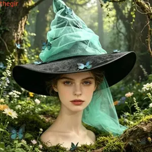 THEGIRL8B Halloween Đảng Bướm Phù Thủy, Xếp Ly Gothic Mũ Phù Thủy, 12 Bướm Lưới Sợi Bền Cao Mũi Nhọn Nón Top Phù Thủy Mũ Cosplay Trang Phục