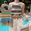 JULYHOT Mùa Hè Retro Sọc Rỗng Ra Dệt Kim Xe Tăng Top Nữ Tròn Ne Không Tay sel Camisole Massivedeals