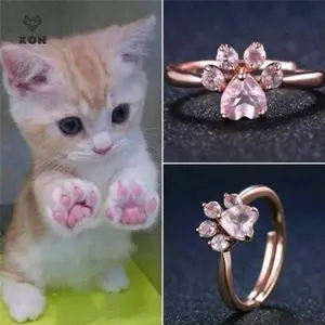 Nhẫn mở móng vuốt mèo có thể điều chỉnh dành cho nữ Nhẫn đeo tay Zircon pha lê vàng hồng [Mina]