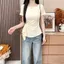 Áo thun ngắn tay màu trơn xếp li kiểu Pháp mùa hè Slim-Fit Chic High-End Commuter Gentle All-Match Ni