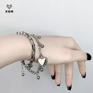 Punk Nhiều Lớp Dây Xích Vòng Tay Nữ Trái Tim Tình Yêu Mặt Dây Chuyền Vòng Tay Trang Sức Quà Tặng Phụ Kiện Thời Trang [Mina]