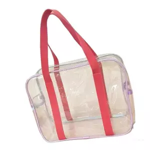 Túi đựng bãi biển PVC trong suốt hàng đầu có tay cầm màu hồng Túi đeo vai 35 x 26 cm Bể bơi Đóng gói Khu nghỉ mát Sử dụng Đi biển mùa hè Ca