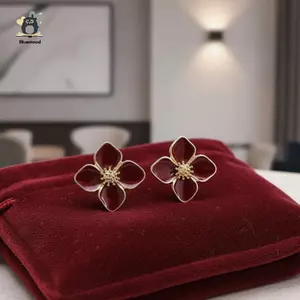 Bông tai đính hoa trắng Viền vàng Cánh hoa tráng men để mặc hàng ngày Đám cưới Quà tặng mới