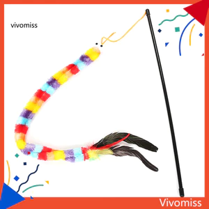 Pet Kitten Cat Teaser Rainbow Feather Stick Rod Chơi tương tác Đồ chơi vui nhộn