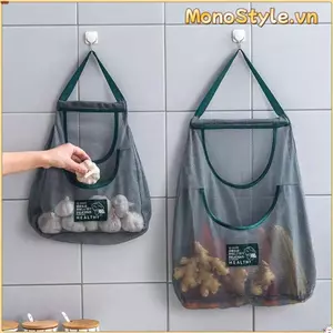 Túi lưới treo nhà bếp MONOSTYLE, Túi đựng rau củ quả dung tích lớn treo tường, Túi lưu trữ Polyester có thể tái sử dụng