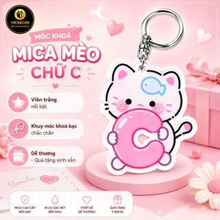 Móc Khóa Chữ Cái Tên Riêng - Phiên Bản Bé Mèo Trắng Chipi ôm chữ  Ngọt Ngào