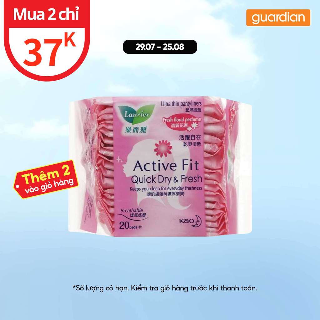 Băng Vệ Sinh Laurier Hàng Ngày Hương Thơm Active Fit Quick Dry & Fresh 20 Miếng