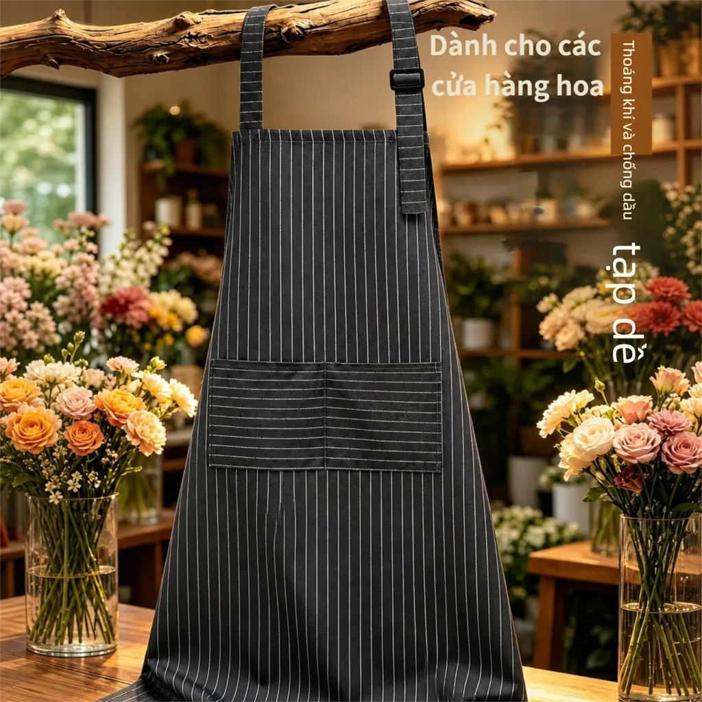 Tạp dề cổ dây có thể điều chỉnh cho người bán hoa, chống dầu, thích hợp để phục vụ, làm vườn và người bán hoa; Thắt lưng cotton cho nữ.