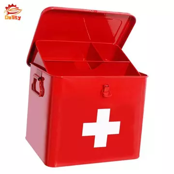 Hộp lưu trữ sơ cứu Hộp đựng y tế bằng kim loại Hộp đựng di động có khay có thể tháo rời Hai lớp Dung tích lớn Chốt an toàn Xây dựng sắt bền