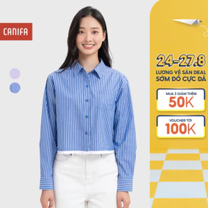 Áo sơ mi dài tay nữ CANIFA họa tiết kẻ sọc dáng ngắn công sở 6TH26S003