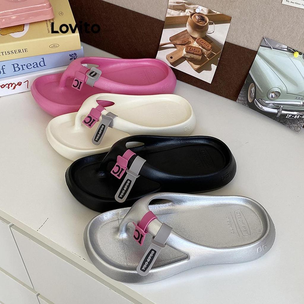 Lovito Sandal Đế Bằng Kiểu Dáng Thường Ngày Nhãn Trơn Chất Liệu Eva Đế Dày Thoải Mái Kiểu Dáng Thời Trang Hàn Quốc Dành Cho Nữ LFA47046