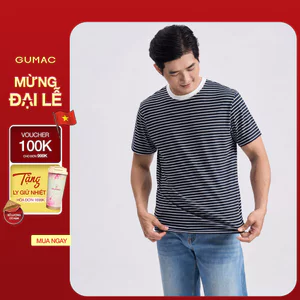 Áo Thun Nam GUMAC Cổ Bo Phối Màu Form Regular Suông Basic Tay Ngắn Chất Thun Sọc Mịn Co Giãn LATNG06007