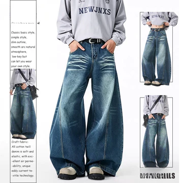 Leon Xanh Baggy Quần Nam Rộng Quần Nam Siêu Rời Quần Jean Drap Lau Nhà Quần Jean Giặt Quần Unisex Quần Rời Phong Cách Retro Dạo Phố Quần Siêu Rời Quần Jnco