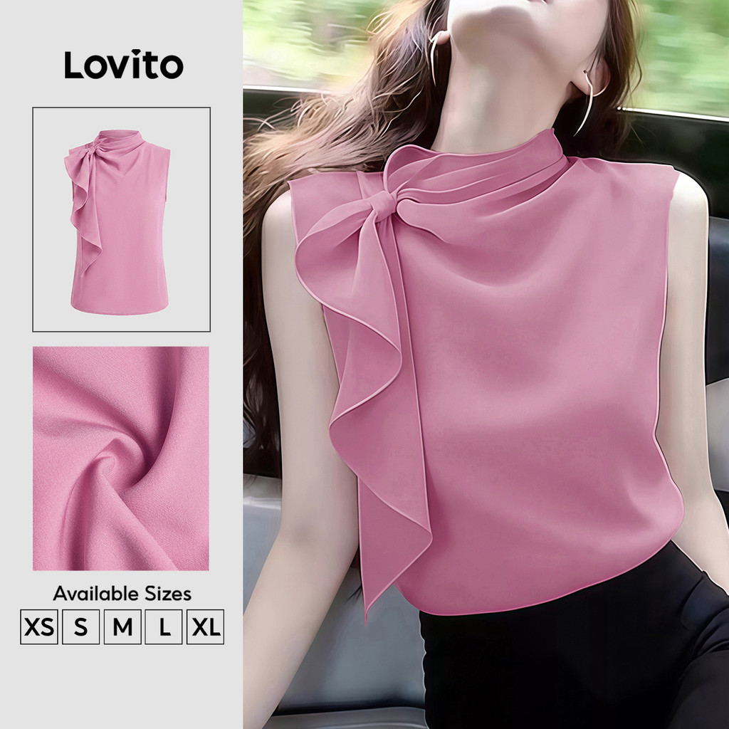 (New Arrival) Lovito Áo nữ hồng thời trang xuân hè thắt nút rũ thanh lịch TKK8P1D277