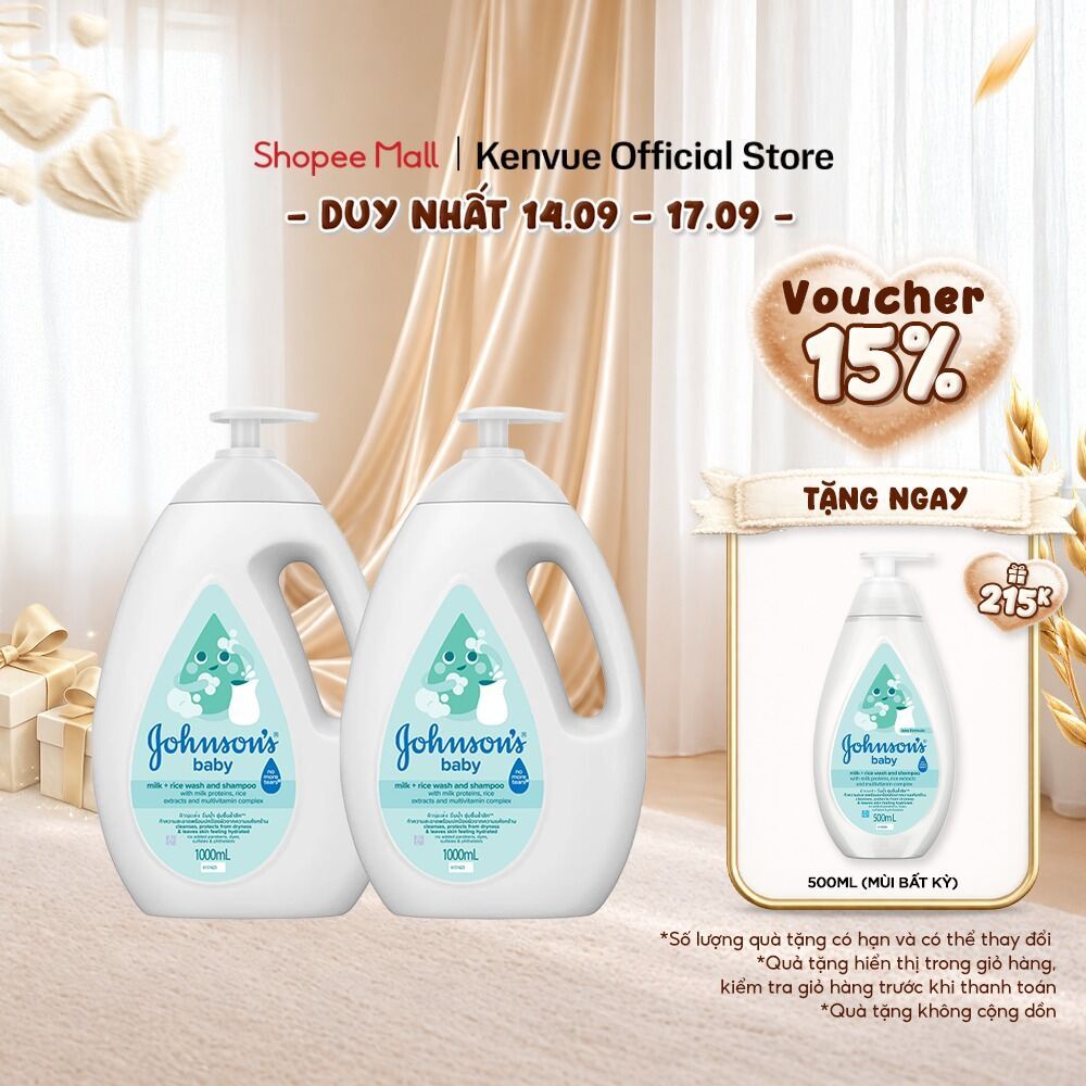 Bộ đôi sữa tắm Johnson's Baby chứa sữa và gạo 1000mlx2