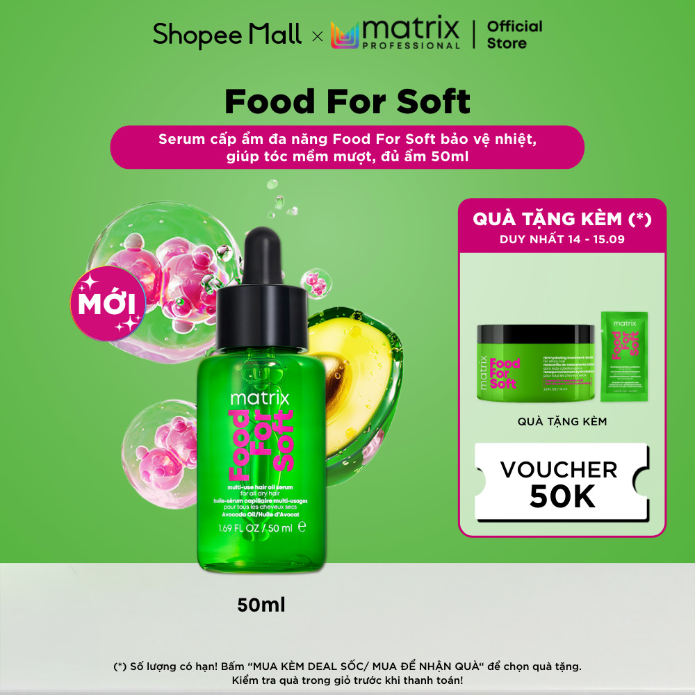 Serum cấp ẩm đa năng MATRIX Food For Soft, cho mọi loại tóc, giúp bổ sung độ ẩm, tóc mềm mượt, bảo vệ nhiệt - 30ML/50ML