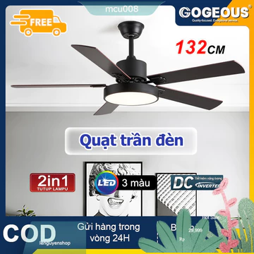 Quạt gỗ rắn Lõi Đồng 6 Tốc Độ Gió Đèn Led 3 Chế Độ Ánh Sáng,Có Đảo Chiều Hút Ẩm quạt trần phòng khách quạt trần có đèn