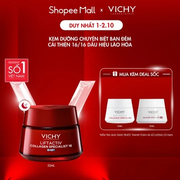 Kem dưỡng đêm Vichy Collagen 16 giúp trẻ hóa da, ngăn ngừa và giảm nếp nhăn, làm sáng da, giúp da căng đầy 50ml