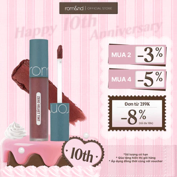 [Rom&nd] [Vintage Series] Son kem lì, lên màu chuẩn, mịn môi Hàn Quốc Romand Zero Velvet Tint 5.5g