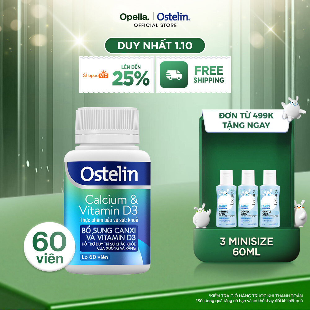 Ostelin Viên Uống Hỗ Trợ Bổ Sung Calcium & Vitamin D3 Duy Trì Chắc Khỏe Xương và Răng 60 viên