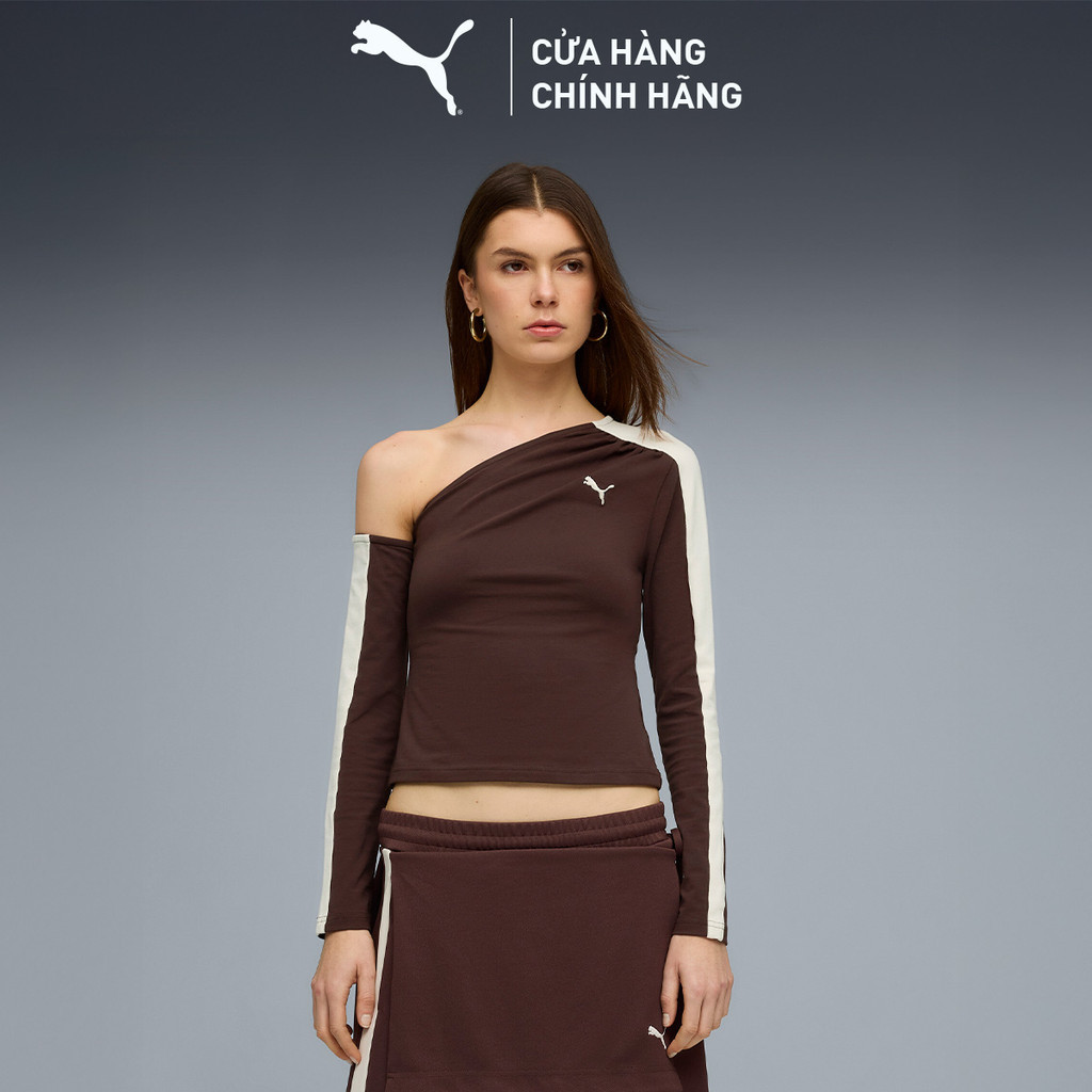 Áo Thun Thời Trang PUMA Nữ T7 Asymmetric Longsleeve Chocolate Brown Màu Nâu