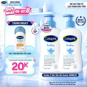Combo 2 Sữa tắm gội dịu lành cho bé Cetaphil Baby Gentle Wash & Shampoo 400ml/chai