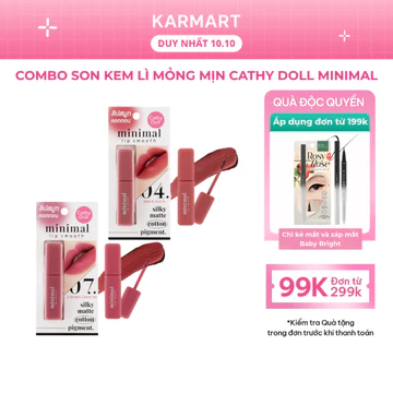COMBO Son Kem Lì Mỏng Mịn Cathy Doll Minimal Lip Smooth 2.7g Màu 07 Cherry Ground Và Màu 04 Brick Hour