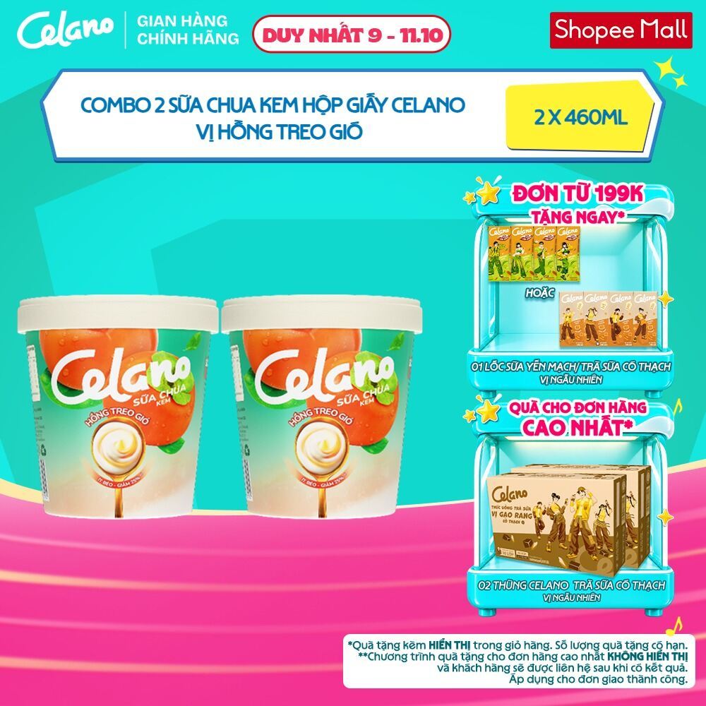 [KOL] [Hỏa tốc HN/HCM] [VỊ TỰ CHỌN] Combo 2 Sữa Chua Kem Hộp Giấy CELANO (2 x 460ml)