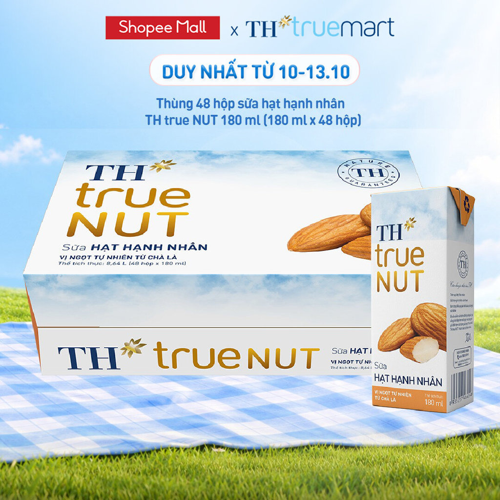 Thùng 48 hộp sữa hạt hạnh nhân TH true NUT 180 ml (48 Hộp)