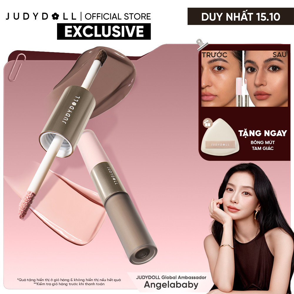 Kem Bắt Sáng & Tạo Khối 2 Đầu JUDYDOLL Liquid Highlighter & Contour Duo Lâu Trôi Dễ Tán Không vón cục Khối kem Triệt sắc 4,8g
