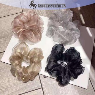 Onetimingfine Lưới phản quang Quá khổ Scrunchies Dây buộc tóc cao su lớn Đàn hồi trơn VN