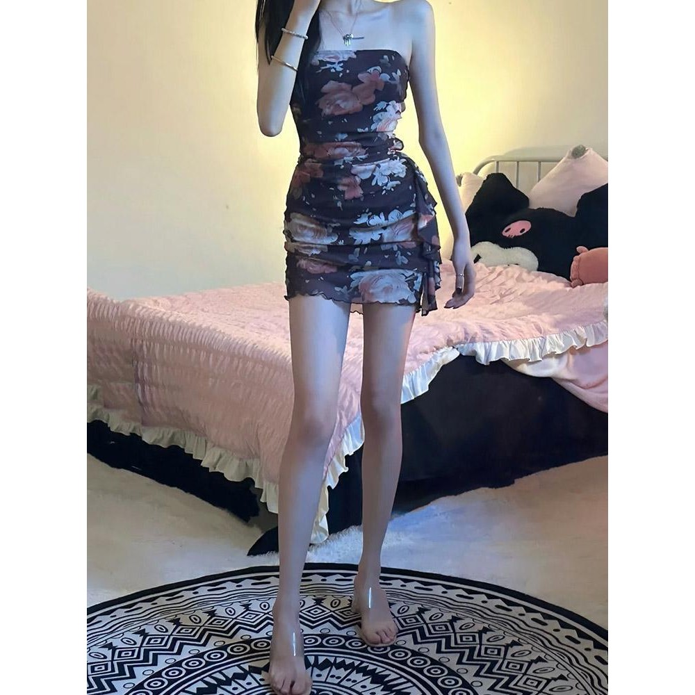 Đầm nữ slim-fit in hoa hồng hông, style thanh lịch
