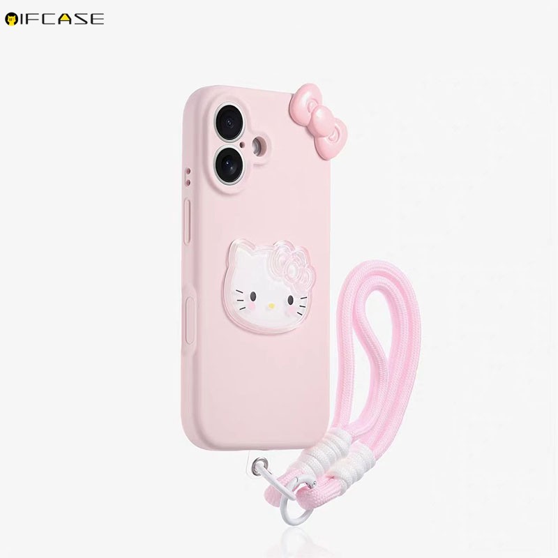 Dành Cho Samsung Galaxy A16 A06 A07 A17 A56 A36 A26 A35 A55 A34 5G 4G Vỏ Điện Thoại Stereo Có Dây Buộc Dễ Thương Hello Kitty Mèo Nơ Nơ Nơ Hoạt Hình Vỏ Mềm