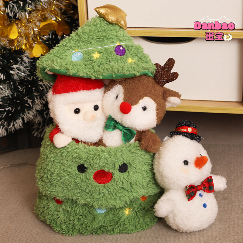 ((DANBAO) Những người bạn ẩn náu trong cây thông Noel Đồ chơi sang trọng Búp bê cây thông Noel dễ thương Santa Nai sừng tấm Người tuyết Chất liệu Quà tặng mềm cho bạn bè Quà tặng Giáng sinh Đồ chơi DANBAO