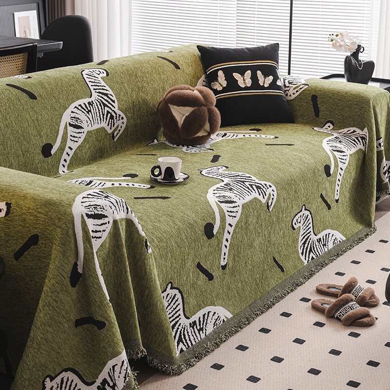 Chăn sofa Chenille họa tiết ngựa vằn cổ điển, Vỏ bọc ghế sofa hai mặt tua rua mới, chống trượt, chống mài mòn, dành cho ghế sofa hình chữ L / u, ghế tình yêu